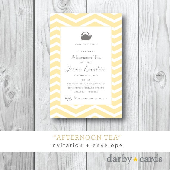 Afternoon Tea Baby Shower | Chevron Sip and See Party Invitation ...