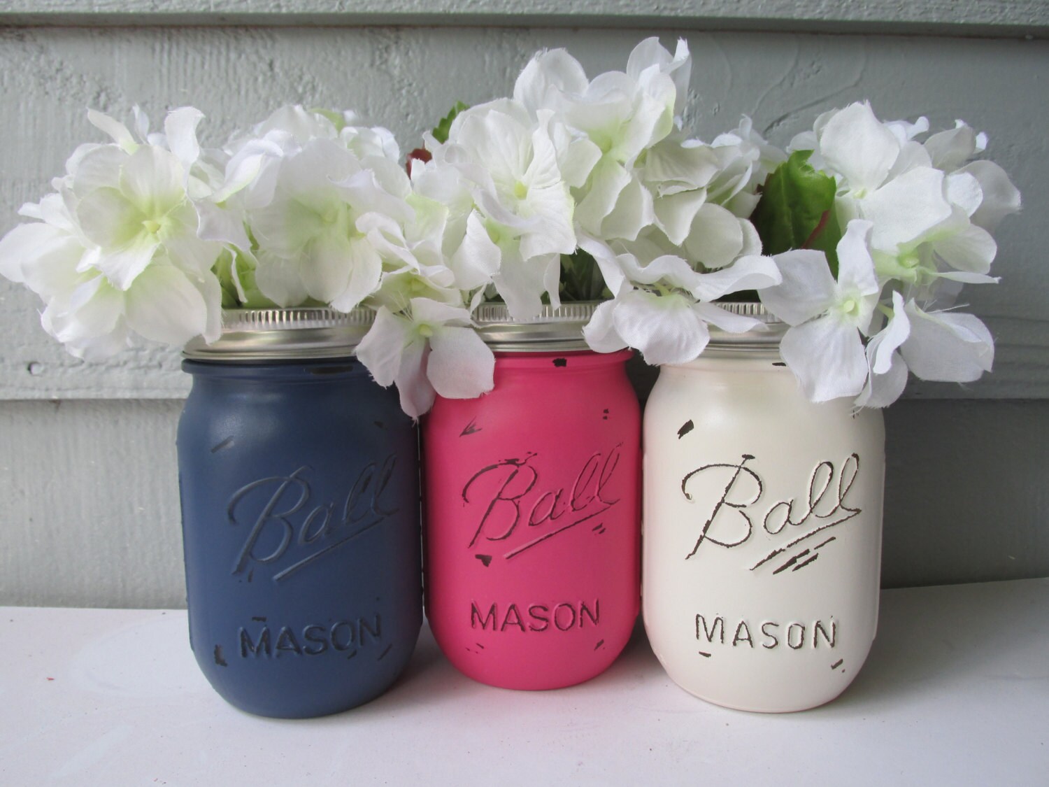 Painted and Distressed Ball Mason Jars Hot Pink by theretroredhead