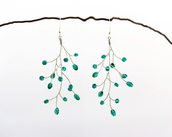 651_Emerald earrings, Crystal earrings, Silver earrings, Green earrings, Earrings crystals, Emerald wedding, Bridal earrings Wedding jewelry