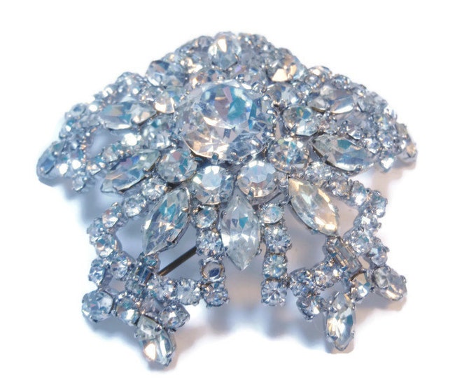 FREE SHIPPING Austrian crystal brooch, large crystal domed faceted Austrian rhinestone crystals