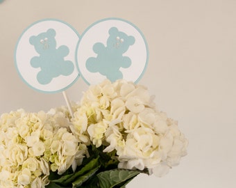 Baby Shower Centerpiece Sticks, Teddy Bear Baby Shower Decoration, Boy Baby Shower, Blue Gray Baby Shower