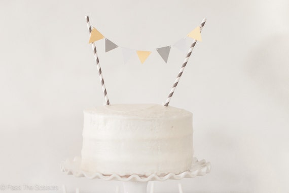 Modern Yellow and Gray Cake Topper, Pennant Cake Topper, Baby Shower Topper, Wedding Cake Topper, Baby Shower Decoration, Birthday Party Il_570xn