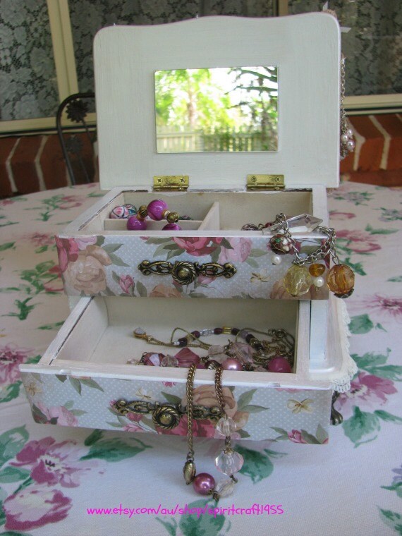 Upcycled wooden jewellery box decoupaged with by Spiritcraft1955