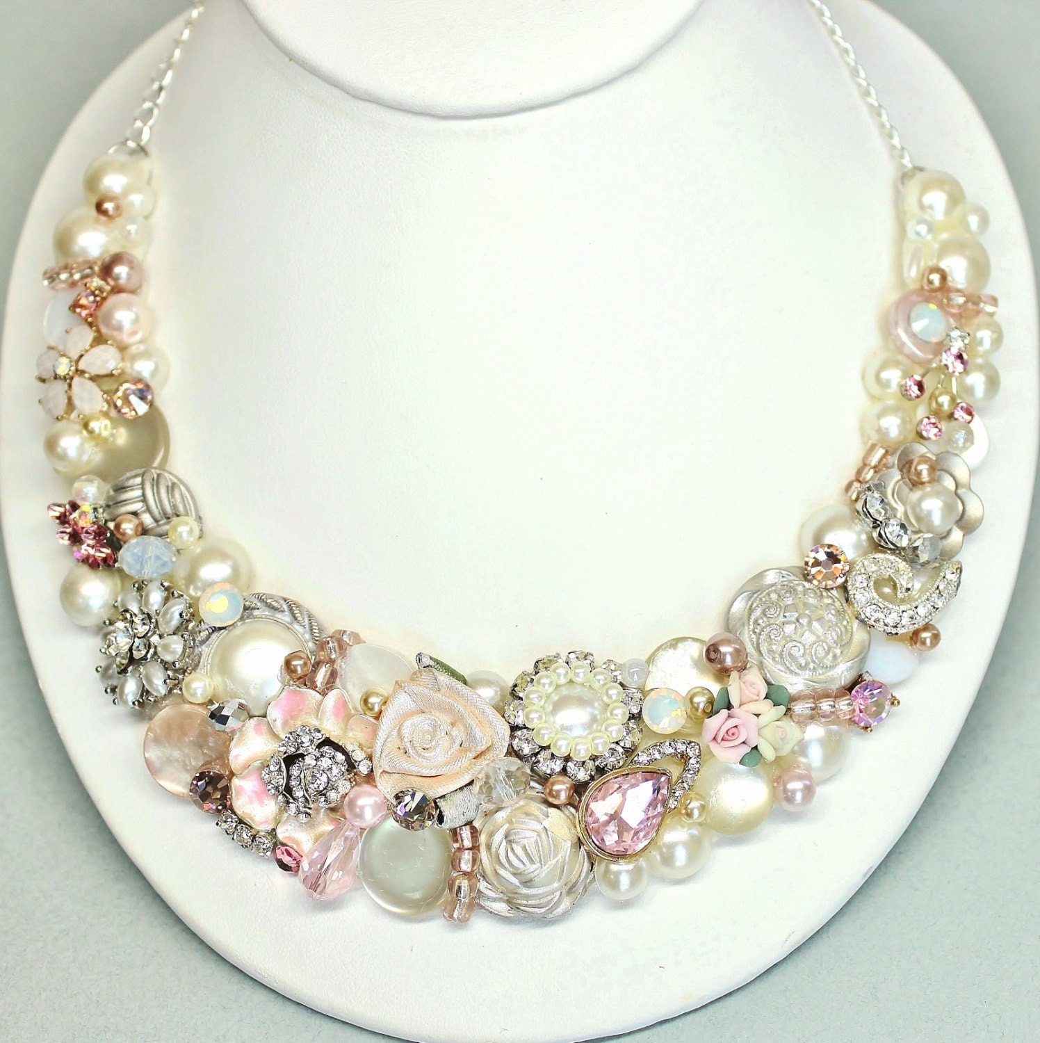 Champagne Pink Statement NecklacePink Bridal JewelryBlush