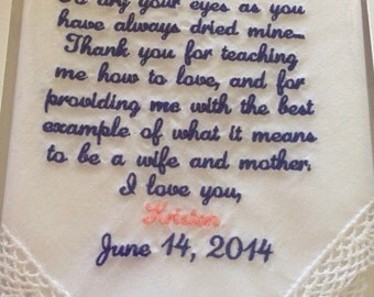 Mother of the bride personalized handkerchief gift