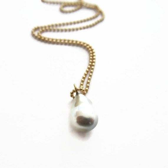 South Sea Pearl Necklace 14K Gold Keshi Pearl Pendant