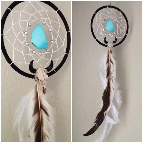 Cow Skull Dream Catcher with Turquoise by ReinaJewelers on Etsy