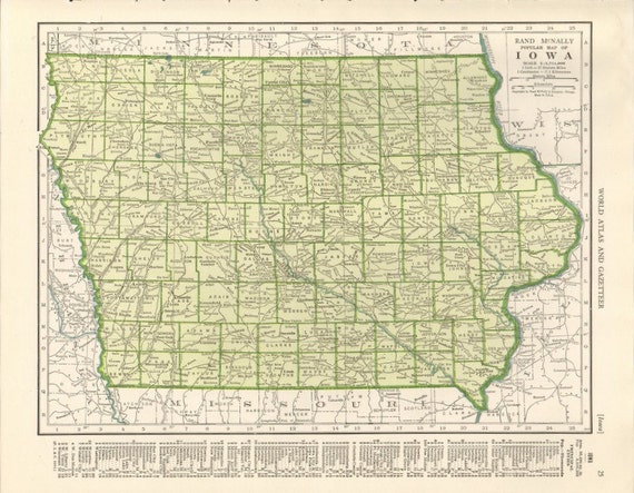 Items similar to Vintage Map of Iowa and Kansas in Green, 1945 ...