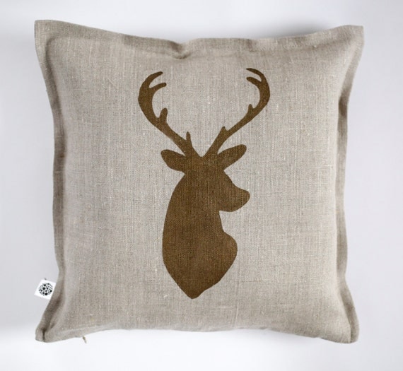 Deer pillow - decorative pillow case - deer throw pillows collection - linen pillow cover - custom size - 0420