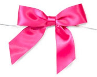 Hot Pink/Fuschia 3" Pre-Tied Satin Bows with 5" Twist Ties~ 7/8" ribbon- Pack of 6