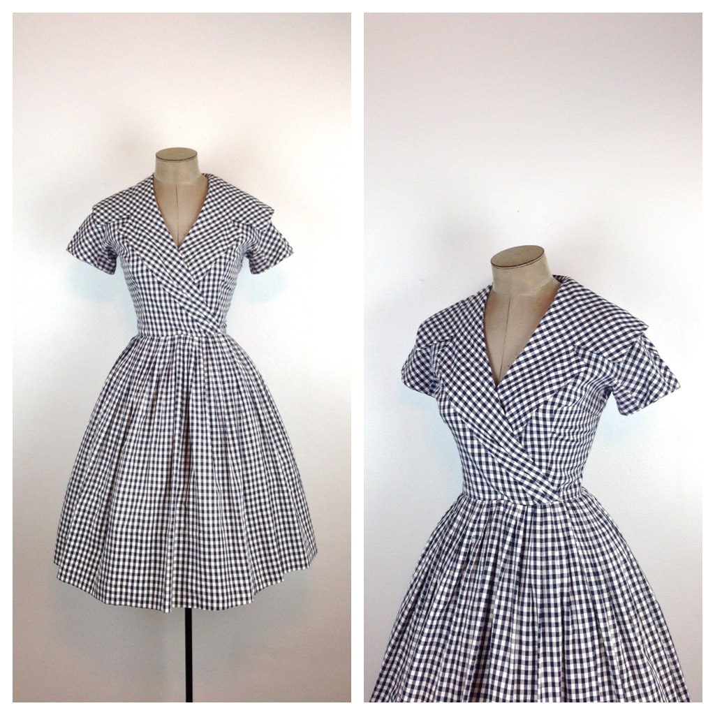 50s Black and White Gingham Day Dress / 1950s by MotherOfVintage