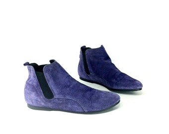 REDUCED~ Purple Leather Chelsea Ankle Booties 6 - Slip On Flat Ankle Booties 6 - Chelsea Booties 6