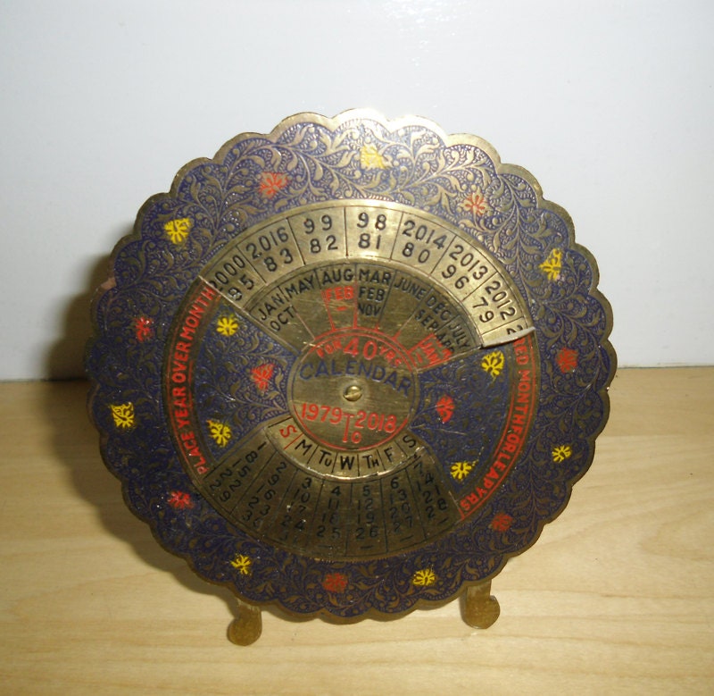 Vintage Calendar Brass Calendar 40 Year Perpetual Calendar