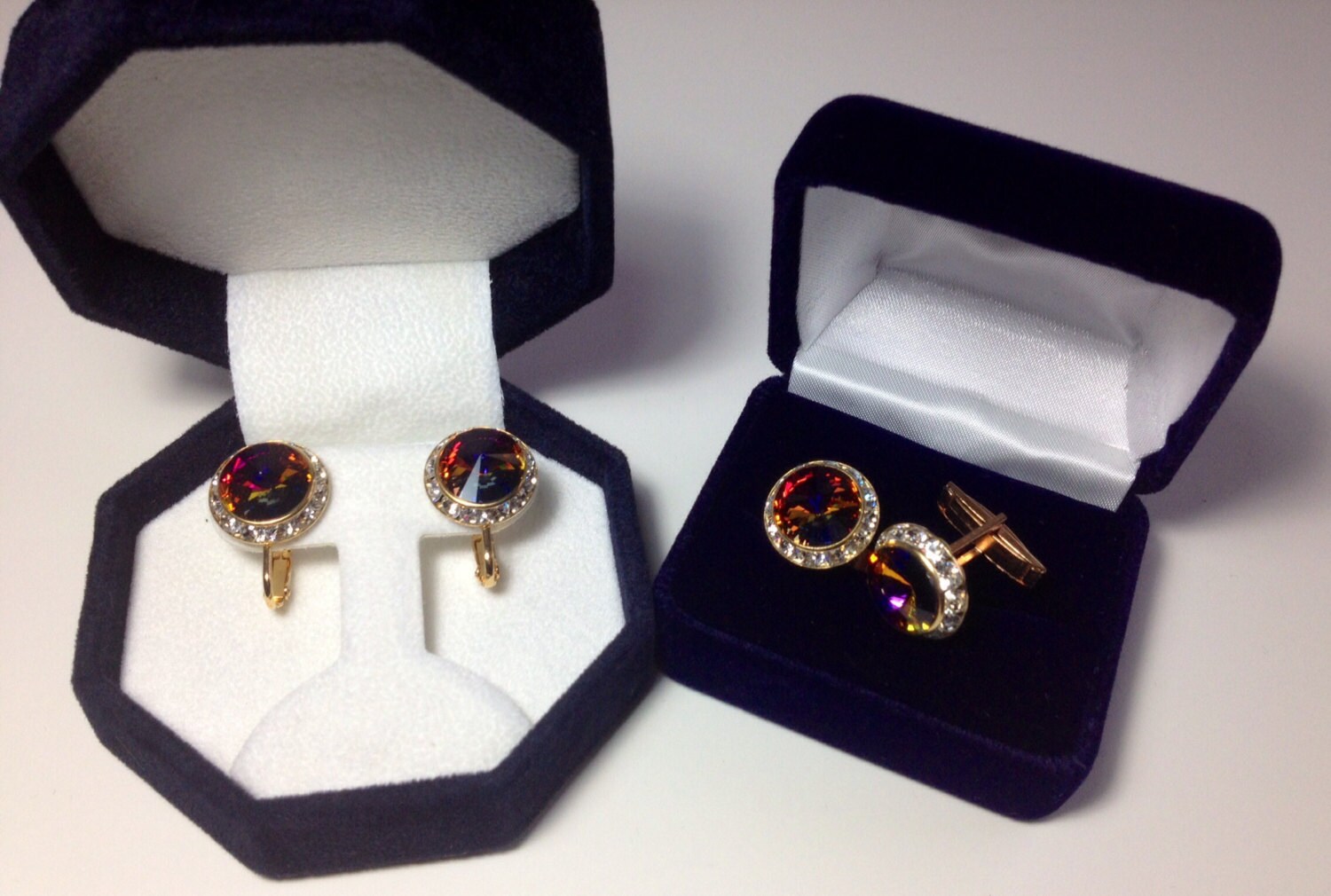 Couples Earring and Cufflink set / Swarovski crystal