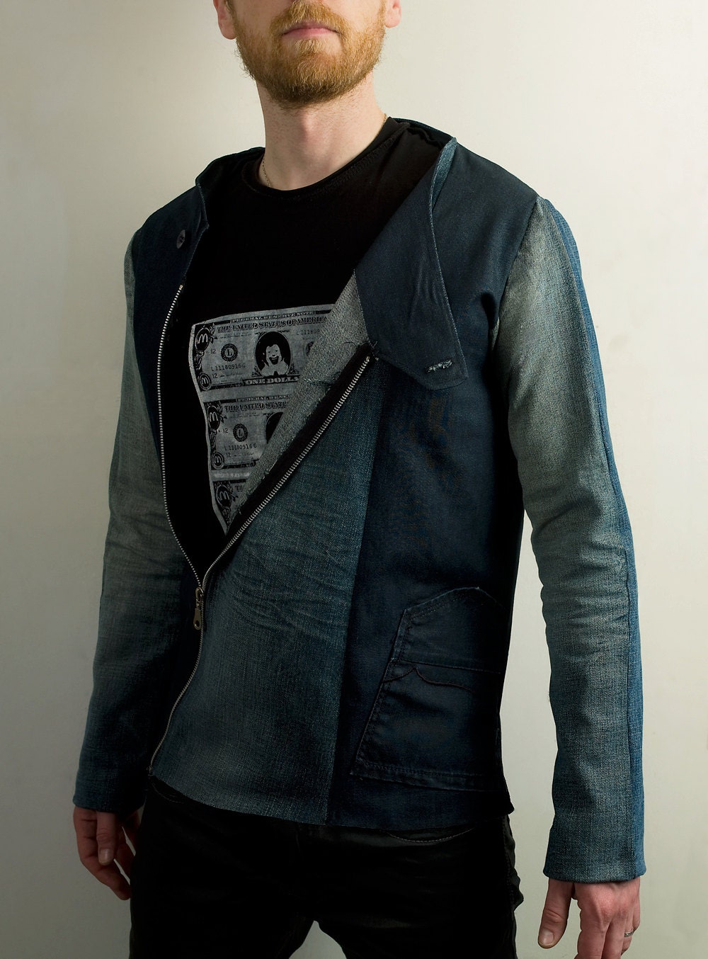 Mens Futuristic Asymmetrical Denim jacket by PopLoveHis on Etsy