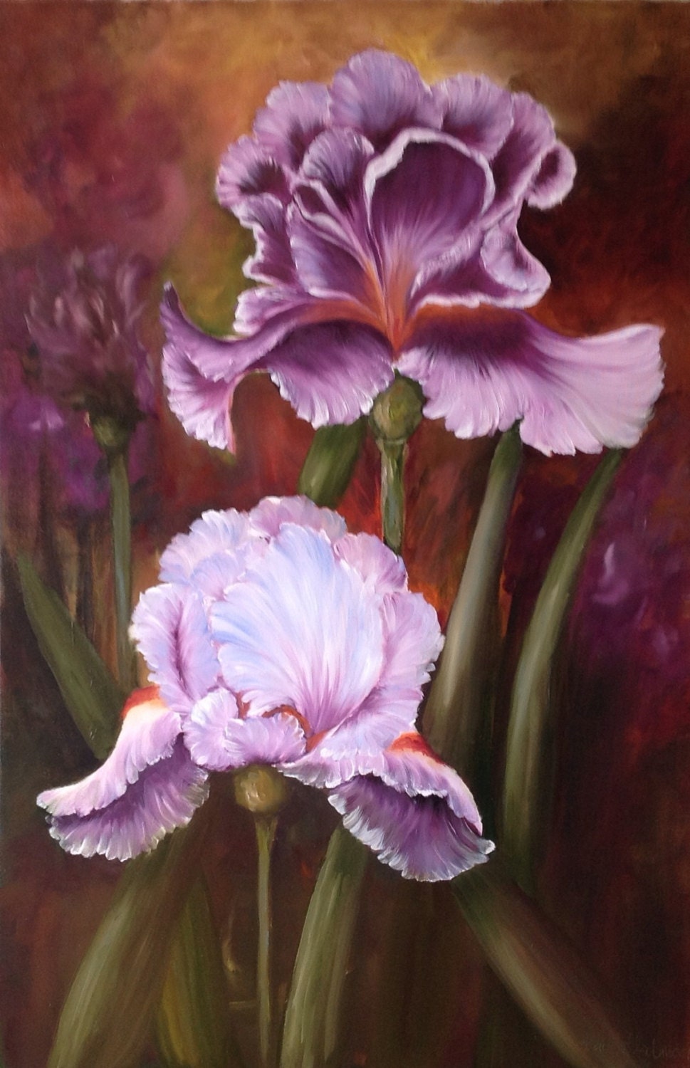 Custom Purple Irises iris Oil Painting box Canvas