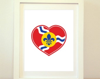 STL Love, St Louis Heart Print, Saint Louis, St Louis, St Louis Flag, St Louis Poster, St Louis Art, St Louis Print, 6 Sizes