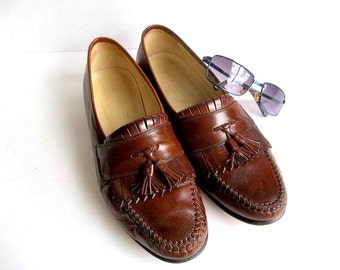 Vintage Johnston  Murphy designer men's leather tassel loafer hip ...