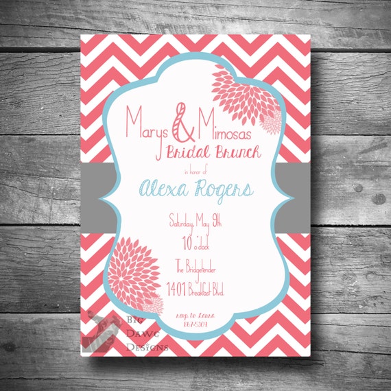 Bridal Shower Invitation in Mary and Mimosas Coral Chevron