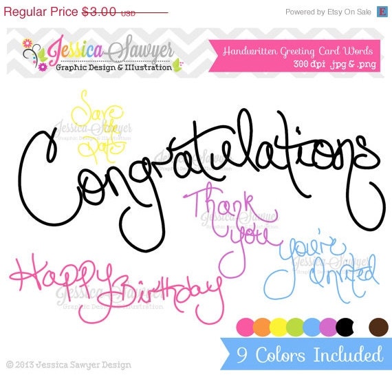 50% OFF - INSTANT DOWNLOAD, handwritten greeting card words, script font, scrapbooking words, digital scrapbooking, invitations quotes Il_570xn