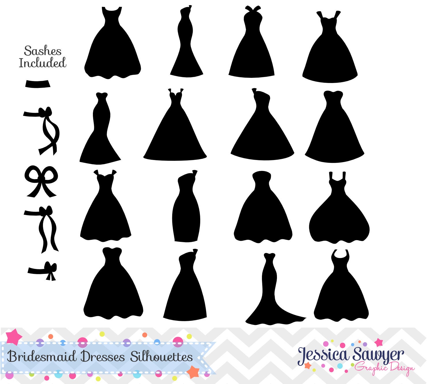 Download INSTANT DOWNLOAD bridesmaid dresses silhouettes clipart
