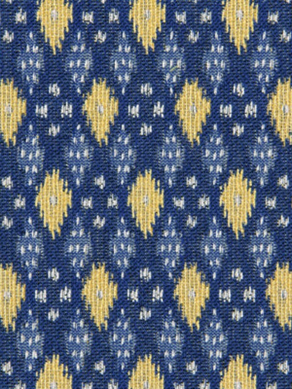 Blue Yellow Woven Ikat Upholstery Fabric Cobalt Blue