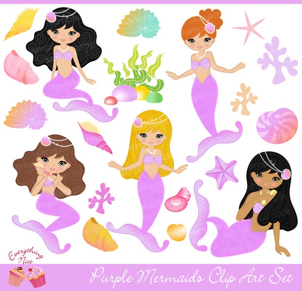 Purple Mermaids Clip Art Set