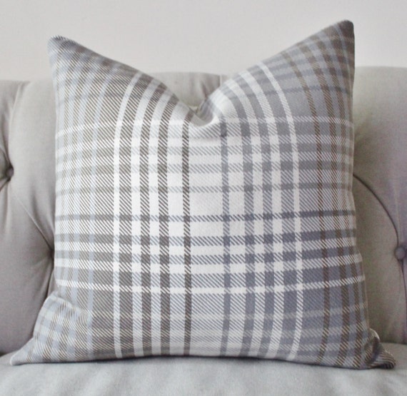 Soft Grey Pillow Beige Ivory Grey Plaid Pillow by MotifPillows