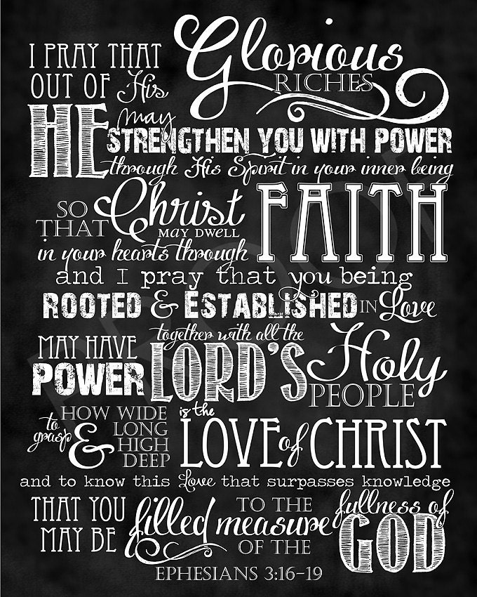 Scripture Art Ephesians 3:16-19 Chalkboard Style