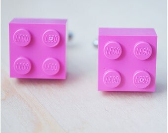 Geeky Cufflinks With Lego Bricks - Father's Day 2017 - Hot Pink Cufflinks - Hipster Groomsmen Cuff Links