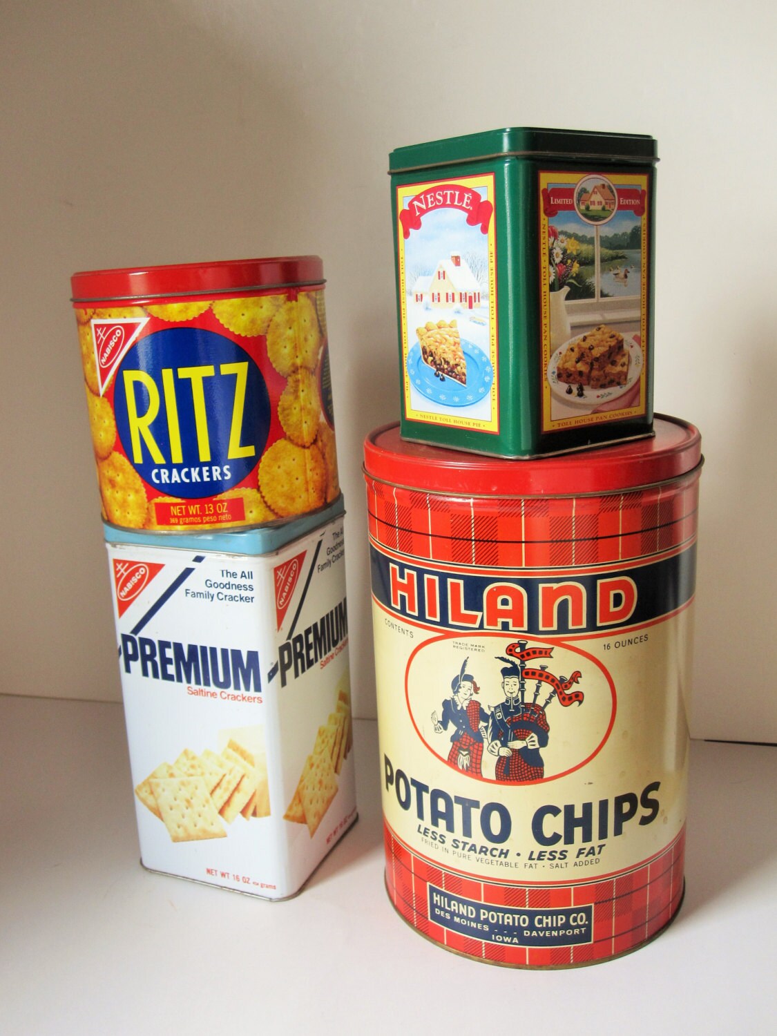 Hiland Potato Chips Red Plaid Tin 16 oz. Tin for Stacking