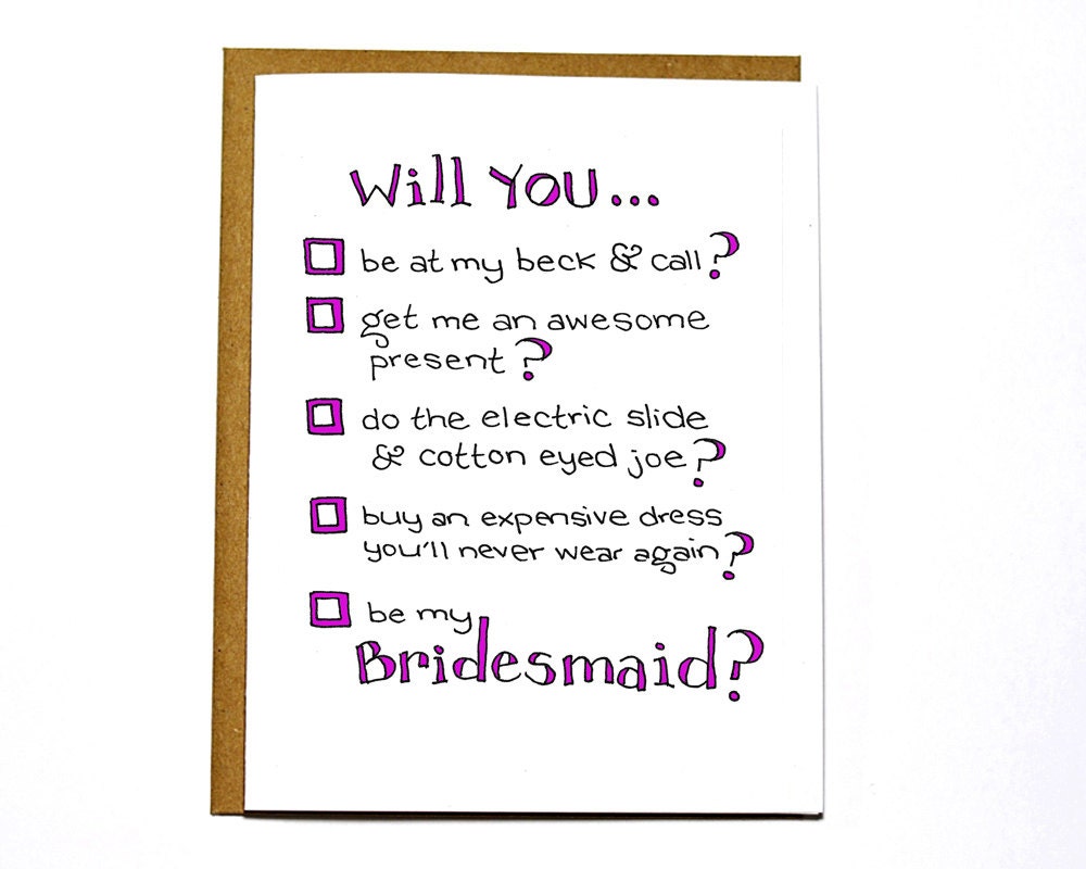 Will You Be My Bridesmaid Funny Wedding Card By Darkroomanddearly 8702