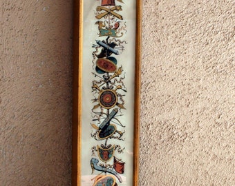 Vintage Neoclassical Gilt - Painted Eglomise Glass Wall Plaque - Sungott Studios NY - Roman Greek Art Gold Frame