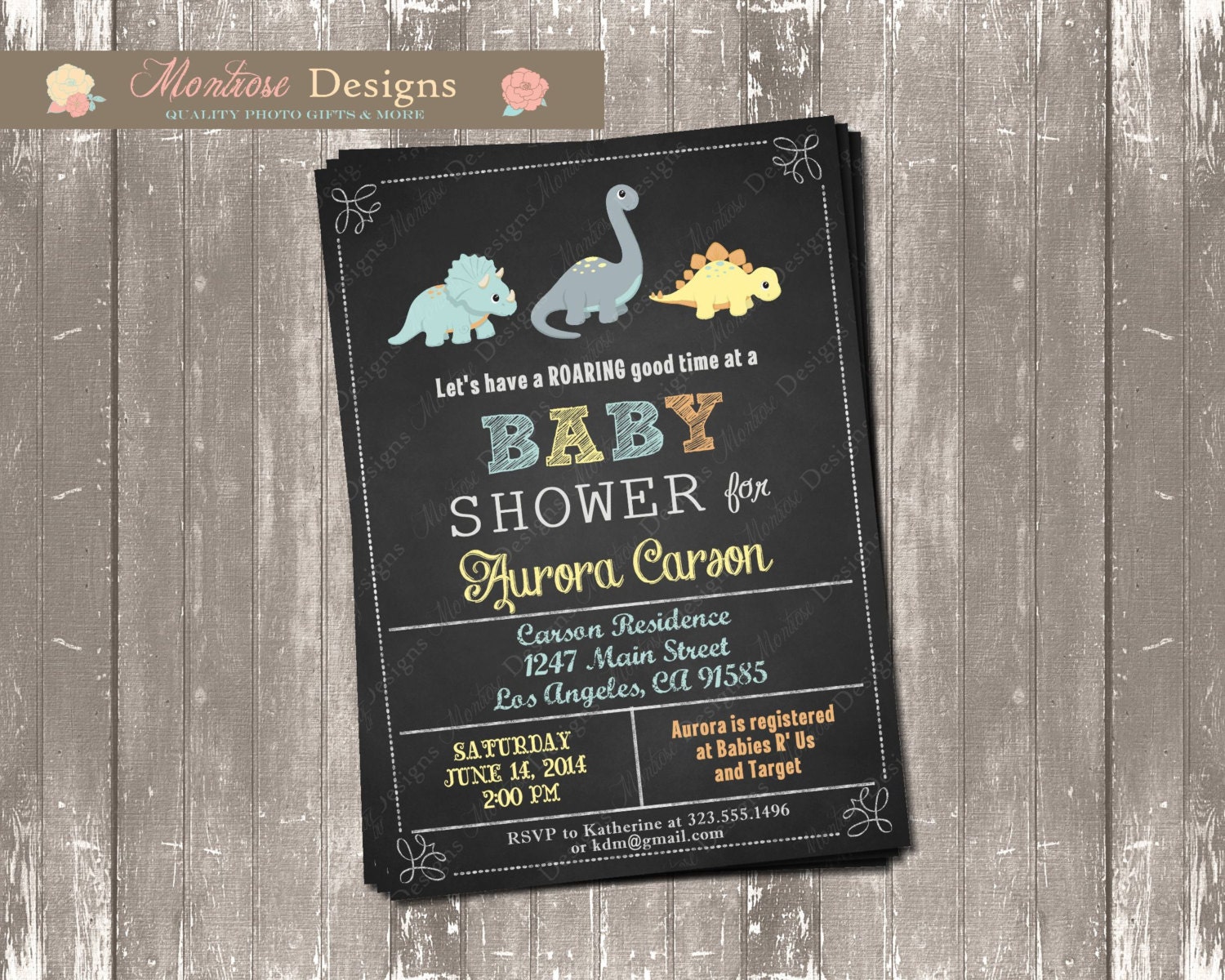 Dinosaur Chalkboard Baby Shower Invitation Let's have a