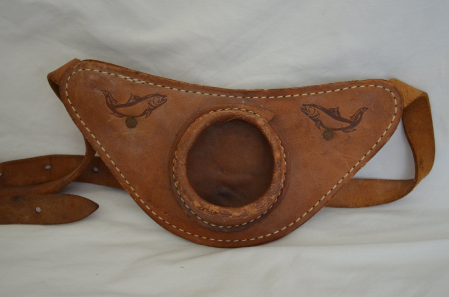 Vintage Leather Fishing Rod Pole Holder Belt Mantique