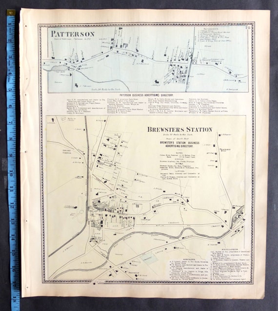 Items similar to Handcolored 1867 Antique Map of villages of Patterson