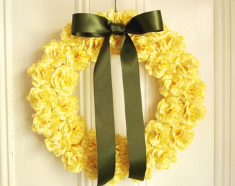 Spring Wreath Yellow Gingham Paper Rose Wreath Spring Summer Decor
