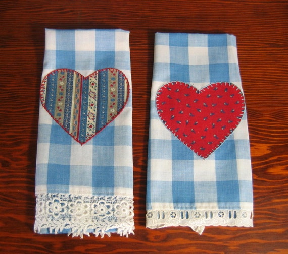 Vintage Tea Towels Hearts Dish Towel Heart Towels