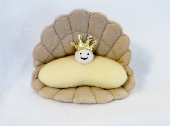 Pearl oyster clam plush toy with gold crown by mamamayberrys