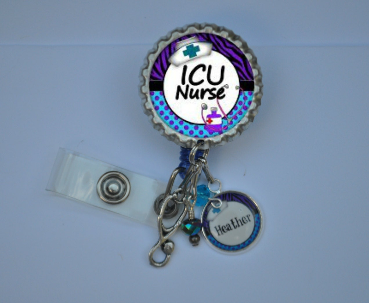 Personalized ICU Nurse Badge Reel You choose by FlipflopBottlecaps