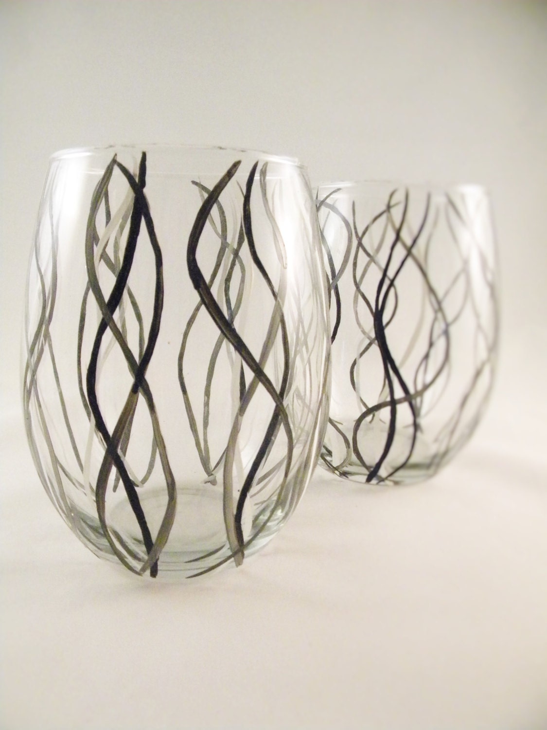 Hand Painted Stemless Wine Glasses Shades Of Grey