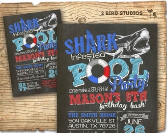 Pool party invitation - Shark invitation for pool party - DIY printable shark invitation - Shark infested pool party birthday