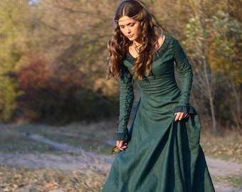 Medieval Renaissance Flax Linen Dress "Autumn Princess"