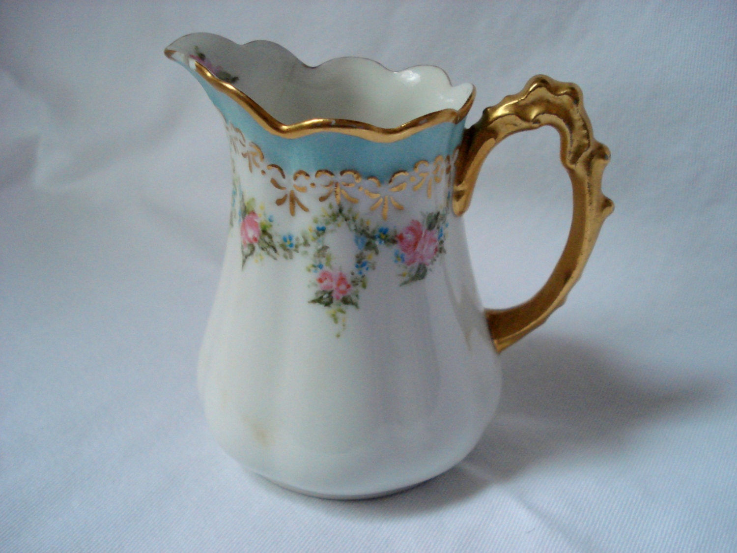 Vintage Shabby Limoges Creamer Jean Pouyat France Handpainted