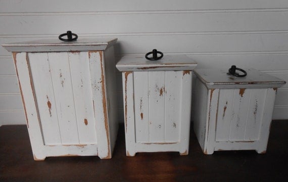 White Canisters Upcycled Wood Canisters-Cottage Wood