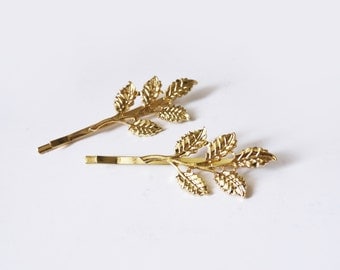 Items similar to Gold leaf ginkgo hair bobby pins - gold leaf hair ...