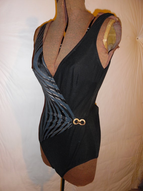 Items similar to Vintage Black and Gold Swimsuit One-piece on Etsy