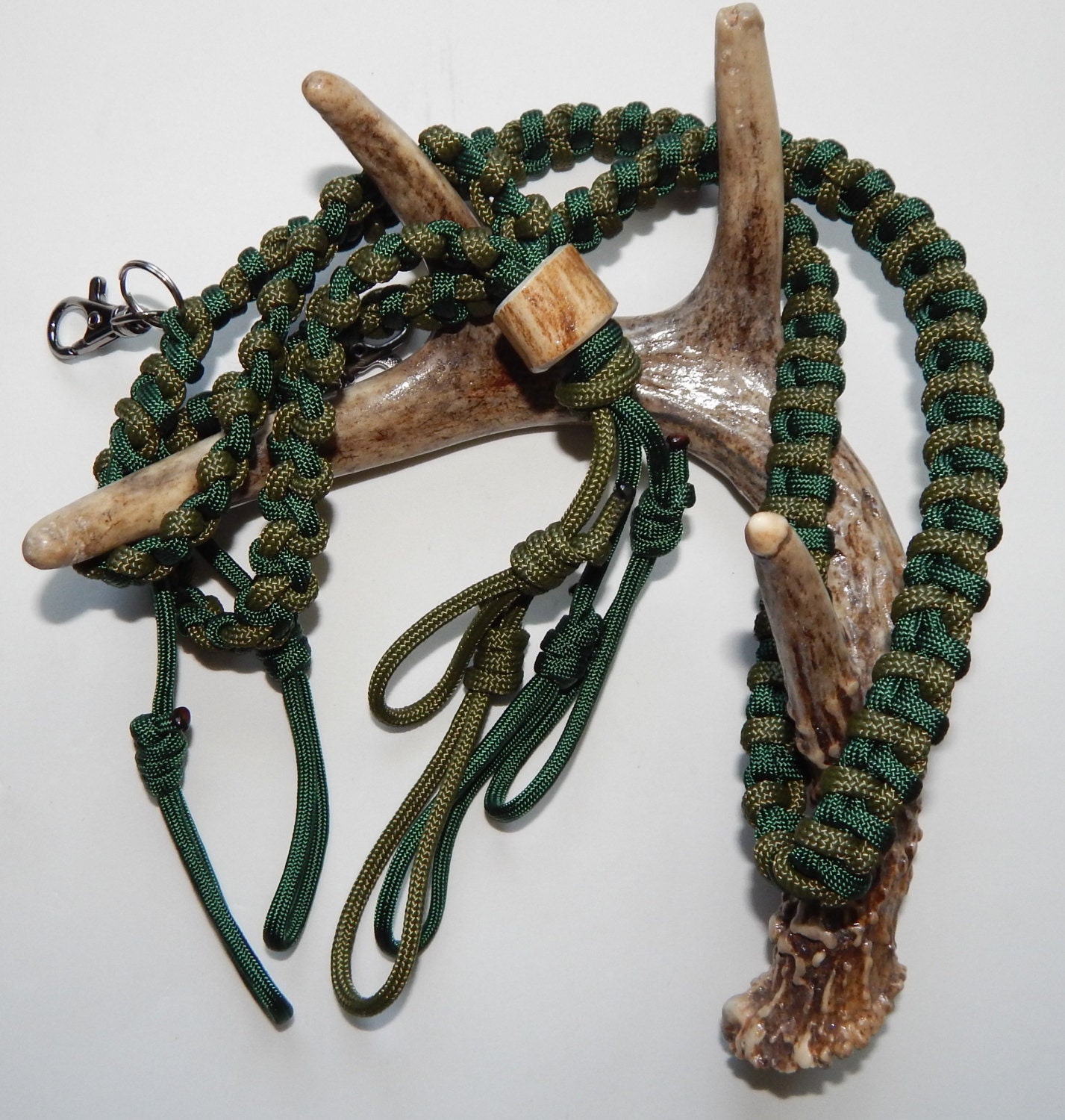 Green duck call paracord hunting lanyard with deer antler