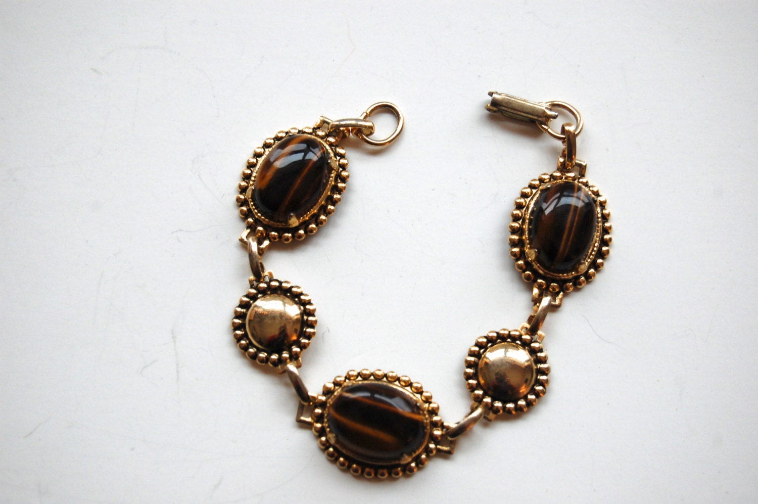 Vintage Tiger's Eye Bracelet Gold Tone Tiger's Eye