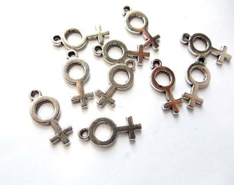 10 Antique Silver Female Symbol Charms - 30-2
